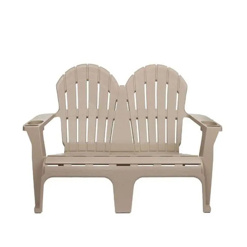 StyleWell Putty Beige Plastic 2-Person Outdoor Adirondack Bench Phone and Cup Holders 54