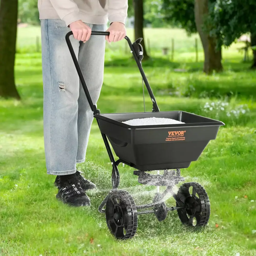 SKYSHALO 25LB Broadcast Spreader Walk-Behind Turf Spreader Fertilizer Garden Seeder