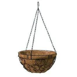 14-Inch Black Steel Romantic Style Hanging Basket Coco Liner Green Thumb