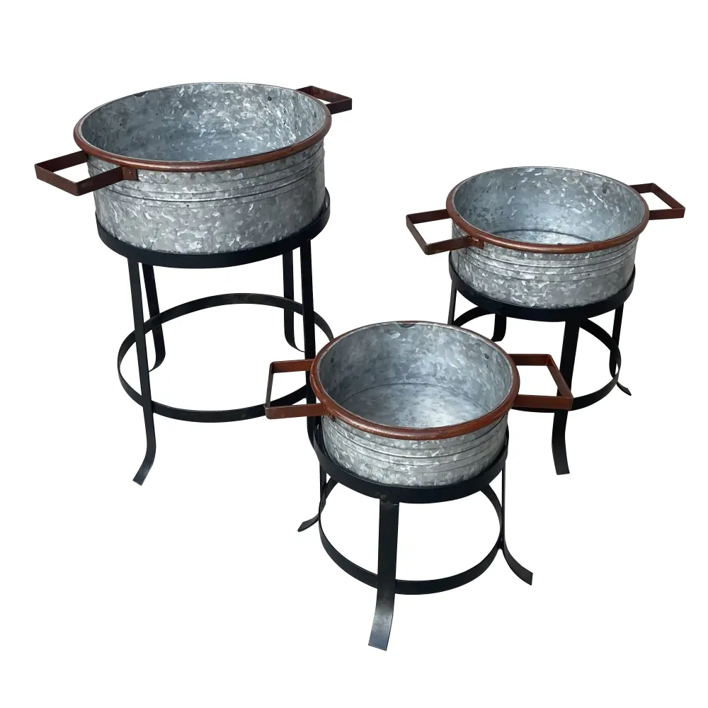 21 18 And 16 Inch 3 Piece Round Tub Metallic Planter Set Stand royal hampton