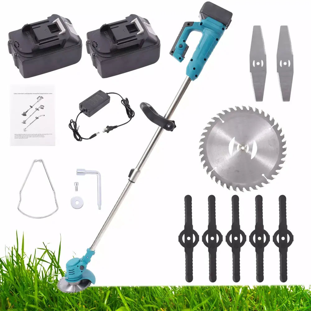 24V Electric Lawn Mower Travel-friendly Cordless Weeder Lawn Mower Home Garden Trimming Pruning Machine 2 Batteries Wacanda