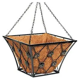 14-Inch Square Bronze Coated Hanging Basket Outdoor Plants Various