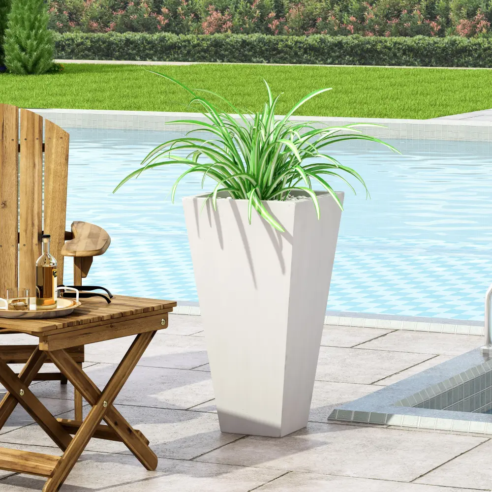 13 Inch Outdoor Modern MGO Small Cast Stone Planter White Matte Finish nh-bc furniturings