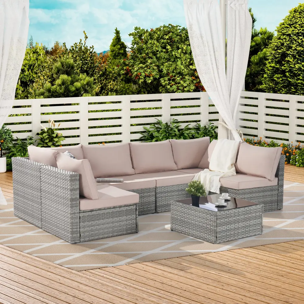 Outdoor Rattan 7 Piece Furniture Sofa And Table Set Complete Patio Seating deeray store