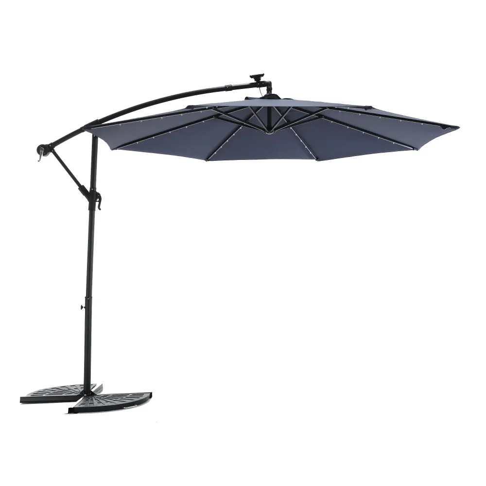 10Ft Solar LED Offset Hanging Market Patio Umbrella Navy Blue Outdoor Shade hifine outdoor furniture w-640