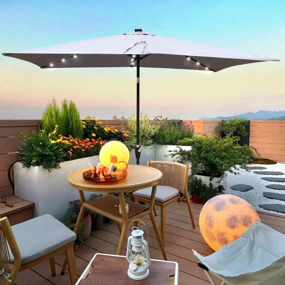 10 X 6.5ft Rectangular Patio Solar LED Lighted Outdoor Umbrella Crank w-s industry