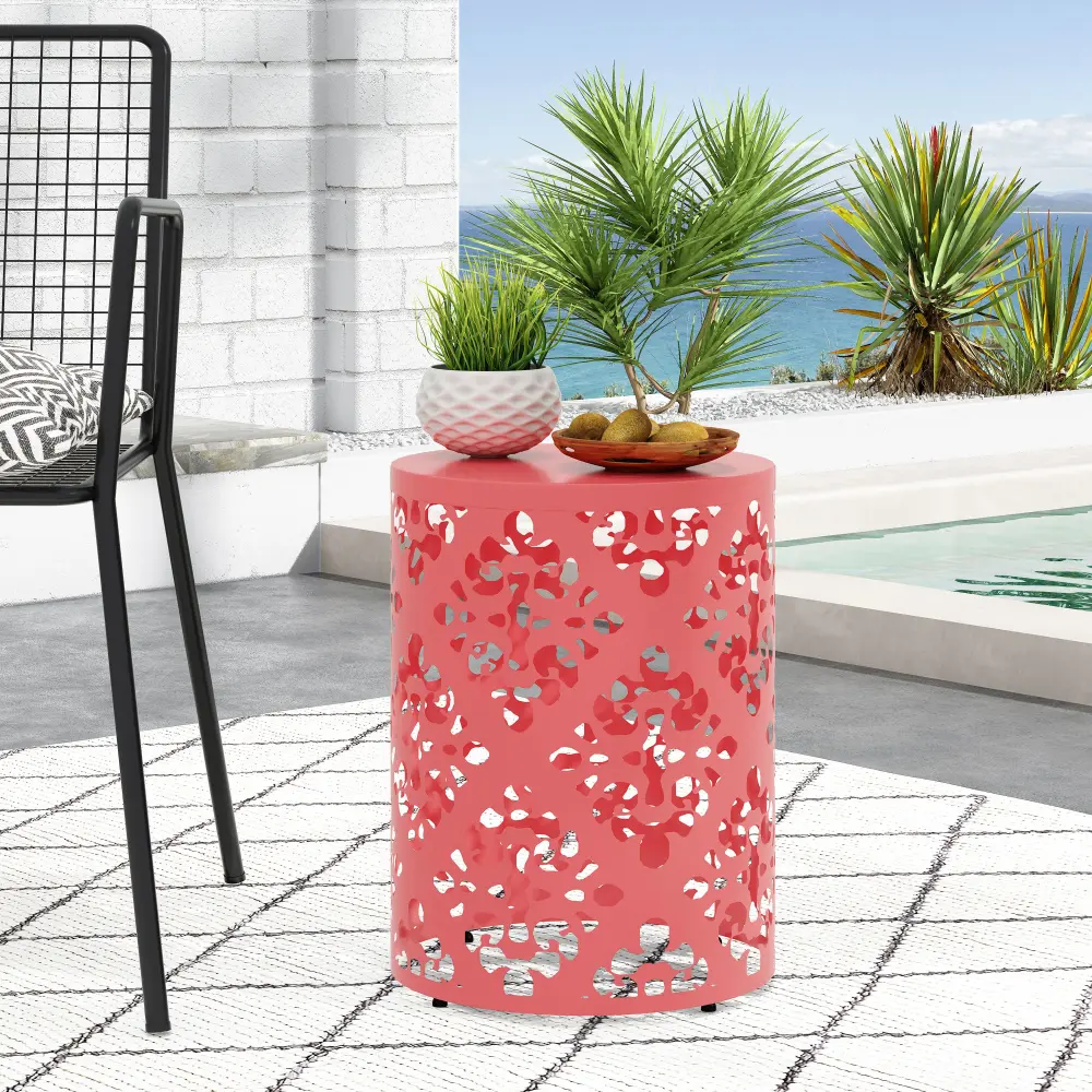 Outdoor Metal End Table Large Coral Iron Patio Side Table Garden nh-gardenpara