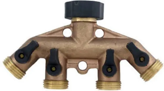 Green Thumb 44GT 4-Way Brass Faucet to Hose Manifold Garden
